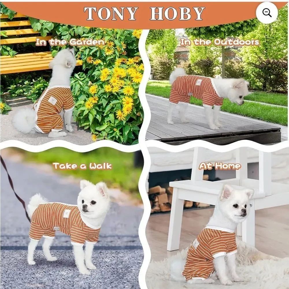 TONY HOBY Female/Male Pet Dog Pajamas Stripes 4 Legged Dog Jumpsuit XL